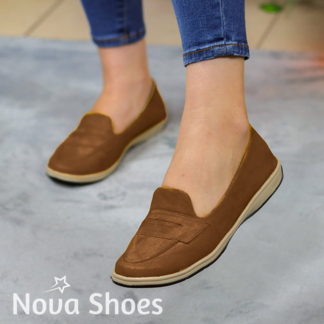 Mocasines Casuales En Gamuza Cafe / 35 Normal Zapatos Bajitos