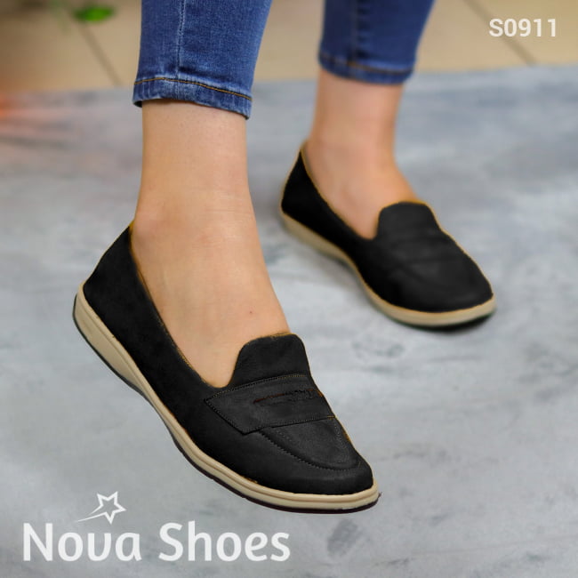 Mocasines Casuales En Gamuza Negro / 35 Normal Zapatos Bajitos