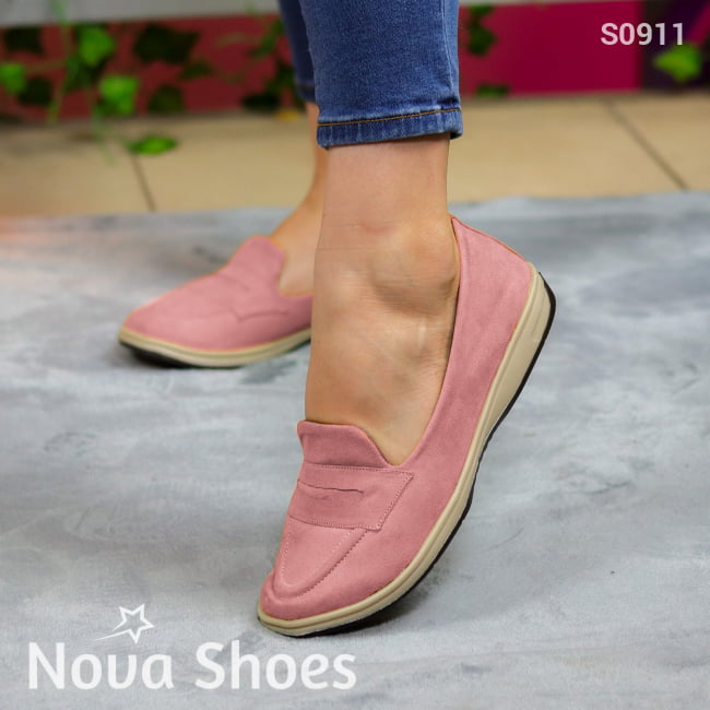 Mocasines Casuales En Gamuza Rosado / 35 Normal Zapatos Bajitos