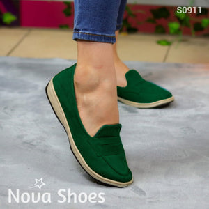 Mocasines Casuales En Gamuza Verde / 35 Normal Zapatos Bajitos