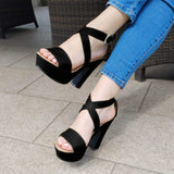 Zapato Con Fajas Traseras Cruzadas Gruesas Negro / 35 Normal Zapatos Altos