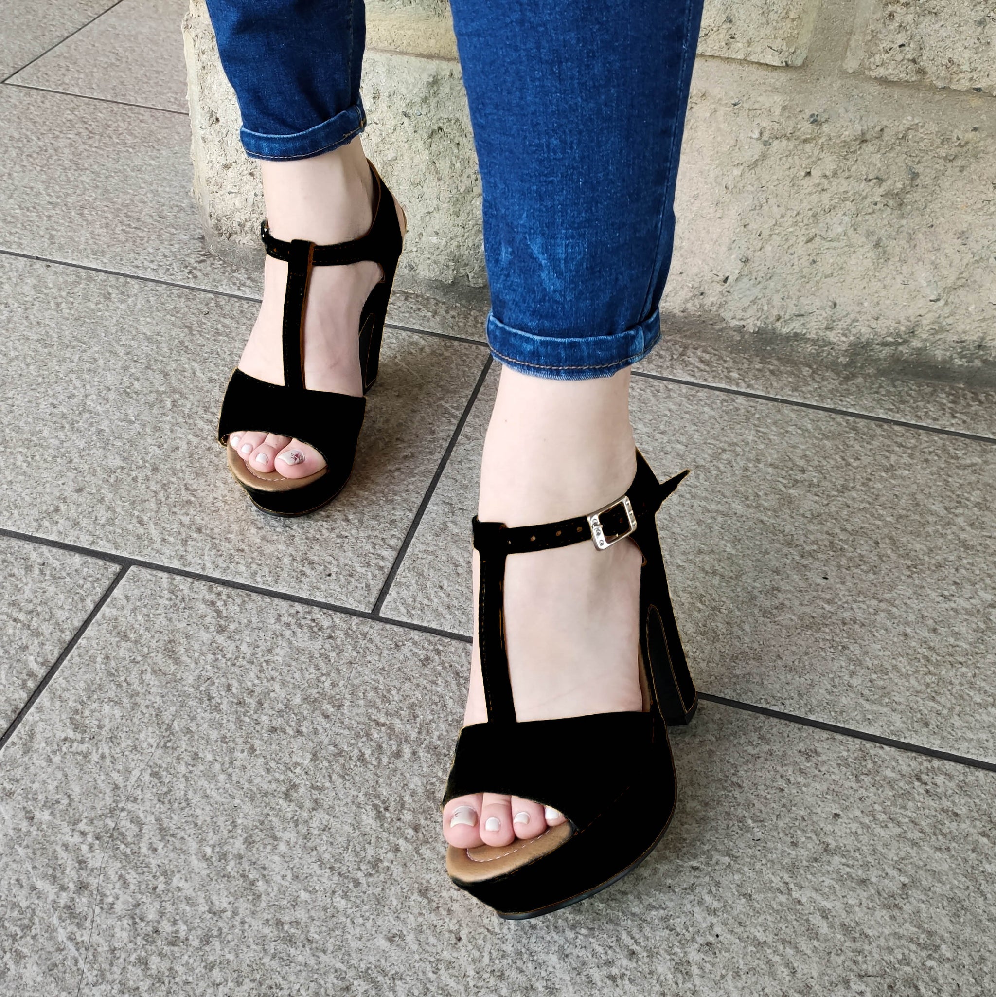 Hecho De Cuerina Gamuzada Unidos En Medio Negro / 35 Normal Zapatos Altos