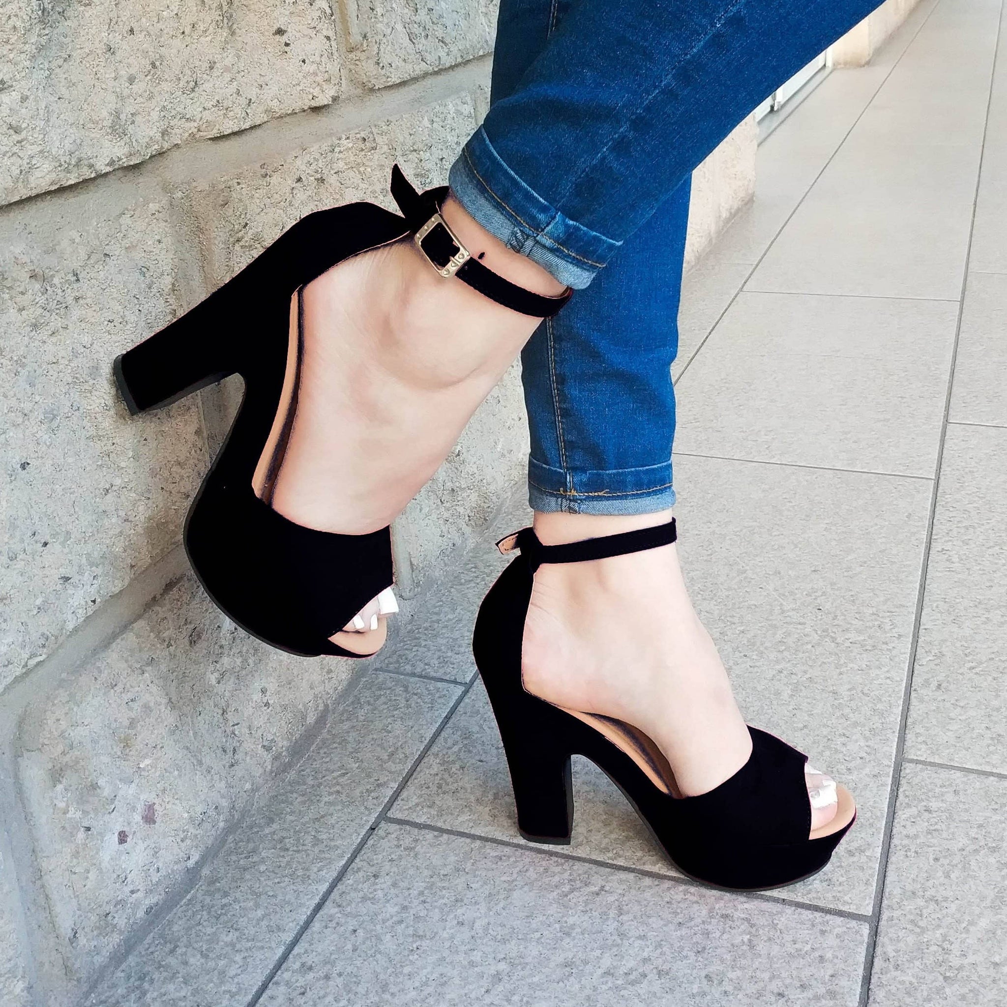 Sexy Estilo Abierto De Enfrente Faja Gruesa Buen Soporte En La Parte Atras Negro / 35 Normal Zapatos