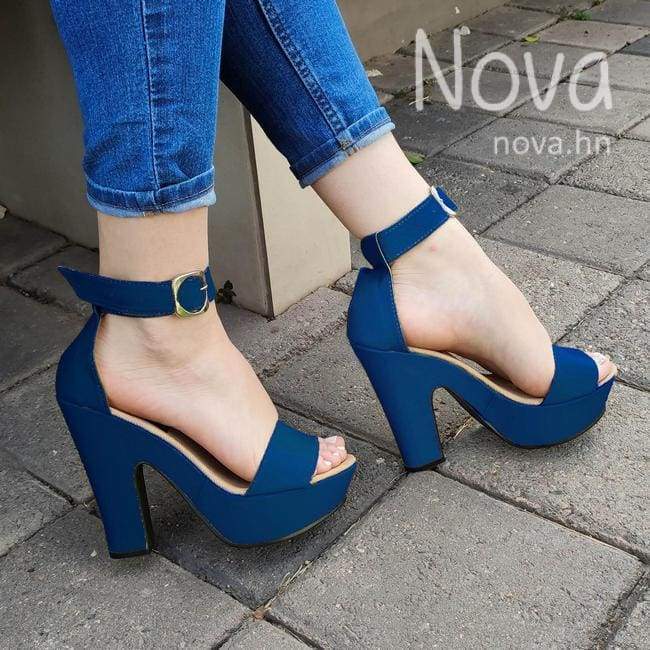 Zapato Para Dama Con Una Faja Gruesa Enfrente Azul / 35 Normal Zapatos Altos