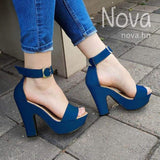 Zapato Para Dama Con Una Faja Gruesa Enfrente Azul / 35 Normal Zapatos Altos
