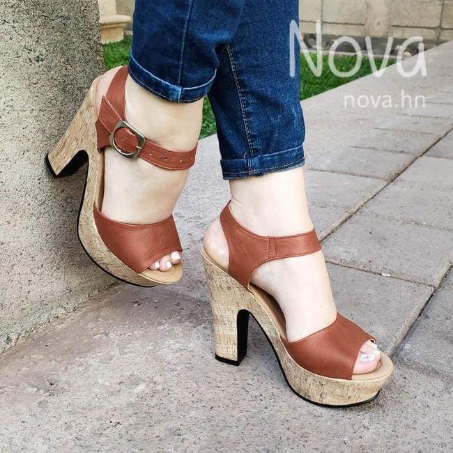 Zapato Abierto De Enfrente Con Faja Trasera Para Un Buen Soporte Cafe / 35 Normal Zapatos Altos