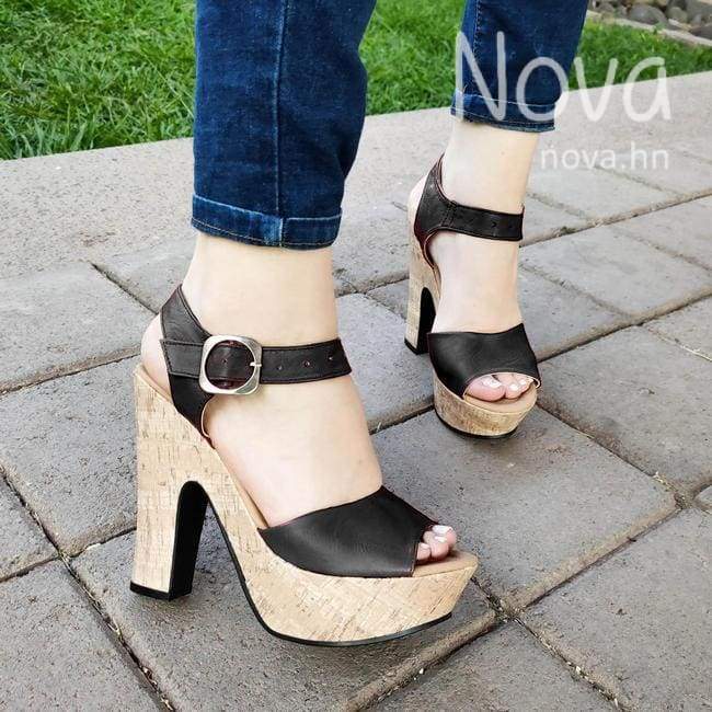 Zapato Abierto De Enfrente Con Faja Trasera Para Un Buen Soporte Negro / 35 Normal Zapatos Altos