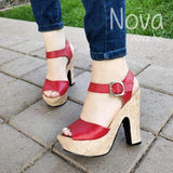 Zapato Abierto De Enfrente Con Faja Trasera Para Un Buen Soporte Rojo / 35 Normal Zapatos Altos