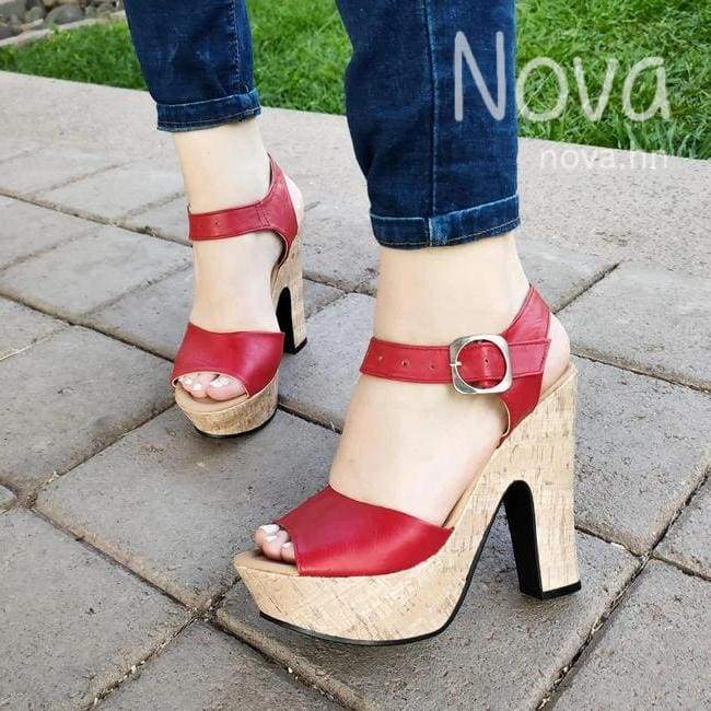 Zapato Abierto De Enfrente Con Faja Trasera Para Un Buen Soporte Rojo / 35 Normal Zapatos Altos