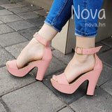 Zapato Para Dama Con Una Faja Gruesa Enfrente Rosado / 35 Normal Zapatos Altos