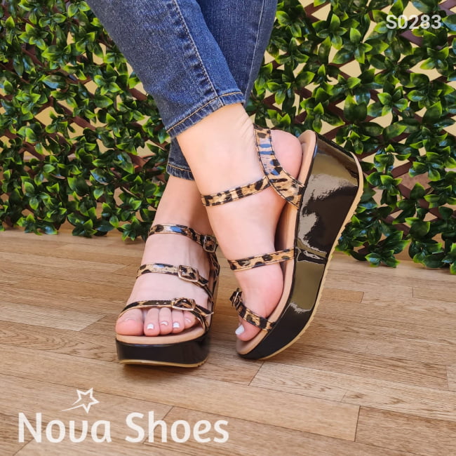 Original Plataforma Con Fajas Ajustables Y Diseño De Leopardo Ademas Hecho En Charol Zapatos