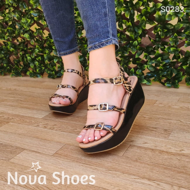 Original Plataforma Con Fajas Ajustables Y Diseño De Leopardo Ademas Hecho En Charol Zapatos