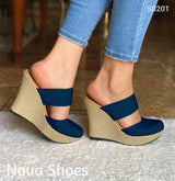 Plataforma Alta Suela Forrada De Bramante. Diseño Muy Femenino Azul / 35 Normal Zapatos Altos