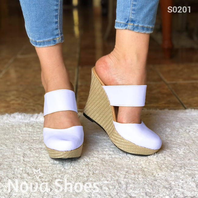 Plataforma Alta Suela Forrada De Bramante. Diseño Muy Femenino Blanco / 35 Normal Zapatos Altos