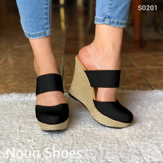 Plataforma Alta Suela Forrada De Bramante. Diseño Muy Femenino Negro / 35 Normal Zapatos Altos