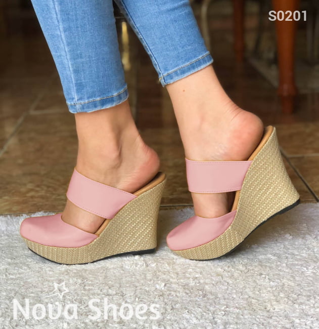 Plataforma Alta Suela Forrada De Bramante. Diseño Muy Femenino Rosado / 35 Normal Zapatos Altos