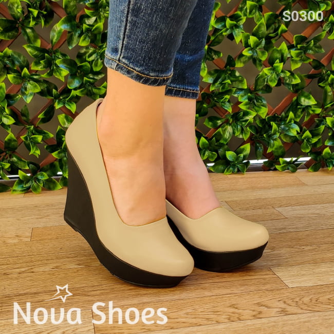 Plataforma Alta Totalmente Cerrada Beige / 35 Normal Zapatos Altos
