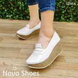 Plataforma Brillante De Charol Con Suela Forrada En Bramante Blanco / 34 Normal Zapatos Medianos