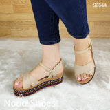Plataforma Colorida De Fajas Cruzadas Con Hebilla En El Talón Beige / 35 Normal Zapatos Medianos