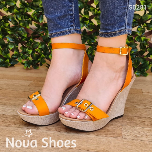 Plataforma Con Correa Frontal Ajustable Suela Forrada De Bramante Zapatos Altos