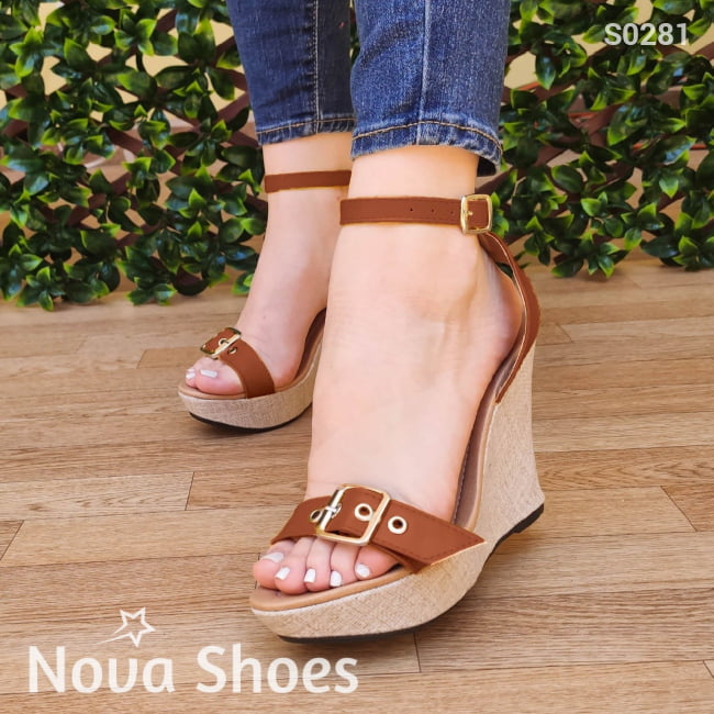 Plataforma Con Correa Frontal Ajustable Suela Forrada De Bramante Zapatos Altos