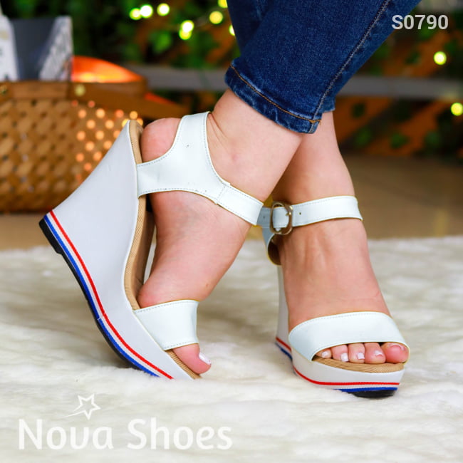 Plataforma Con Suela Blanca Combinado Cuerina Blanco / 35 Normal Zapatos Altos