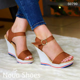 Plataforma Con Suela Blanca Combinado Cuerina Cafe / 35 Normal Zapatos Altos