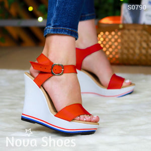 Plataforma Con Suela Blanca Combinado Cuerina Rojo / 35 Normal Zapatos Altos