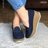 Plataforma Con Suela De Bramante Forrada Tela Jean Zapatos Medianos