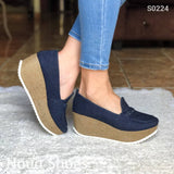 Plataforma Con Suela De Bramante Forrada Tela Jean Zapatos Medianos