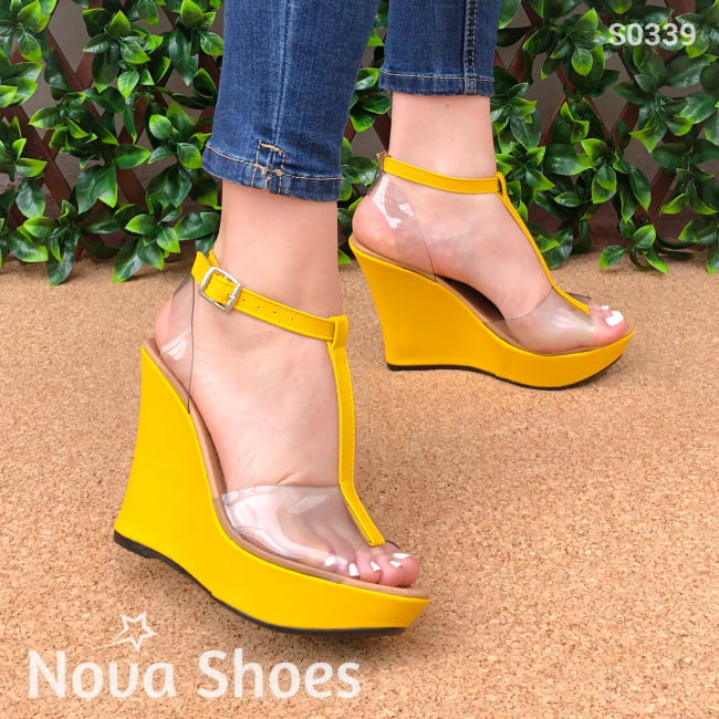 Plataforma Con Transparencias Adelante Y Atras Amarillo / 35 Normal Zapatos Altos