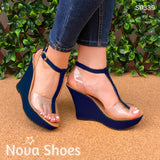 Plataforma Con Transparencias Adelante Y Atras Azul / 35 Normal Zapatos Altos
