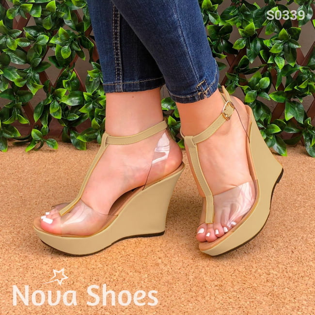 Plataforma Con Transparencias Adelante Y Atras Beige / 35 Normal Zapatos Altos