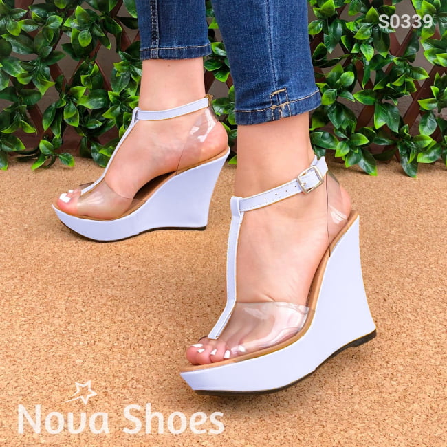 Plataforma Con Transparencias Adelante Y Atras Blanco / 35 Normal Zapatos Altos