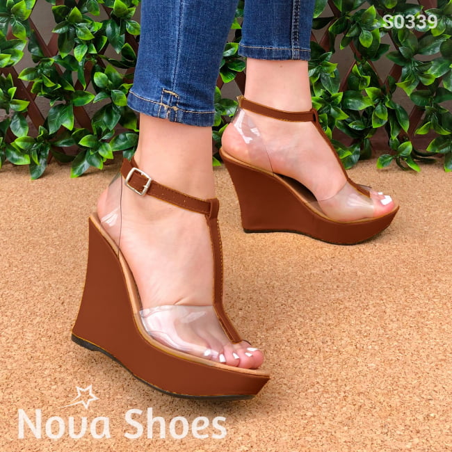 Plataforma Con Transparencias Adelante Y Atras Cafe / 35 Normal Zapatos Altos