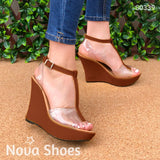 Plataforma Con Transparencias Adelante Y Atras Cafe / 35 Normal Zapatos Altos