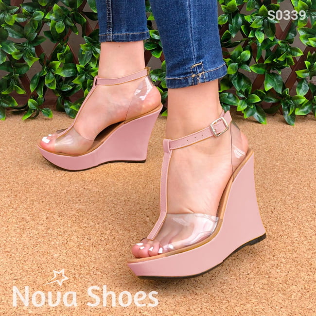 Plataforma Con Transparencias Adelante Y Atras Rosado / 35 Normal Zapatos Altos