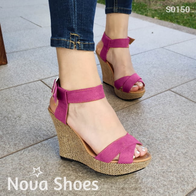 Plataforma De Gamuza Con Fajas Cruzadas Azul / 35 Normal Zapatos Altos