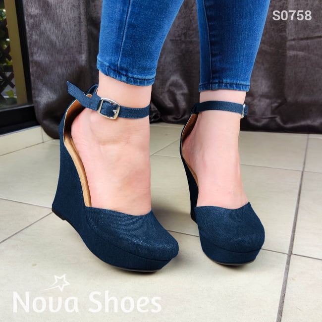 Plataforma Elaborada En Totalmente Tela De Jean Disponible Dos Tonalidades. Estilo Cerrado Adelante