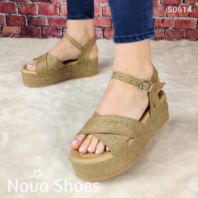 Plataforma Hecha De Tela Estilo Cañamo Zapatos Medianos