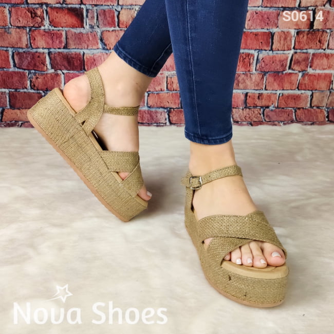 Plataforma Hecha De Tela Estilo Cañamo Zapatos Medianos