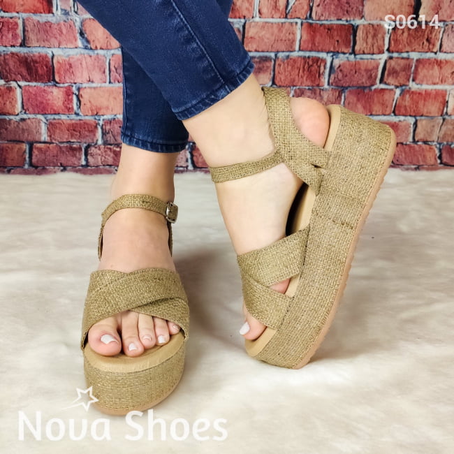 Plataforma Hecha De Tela Estilo Cañamo Zapatos Medianos