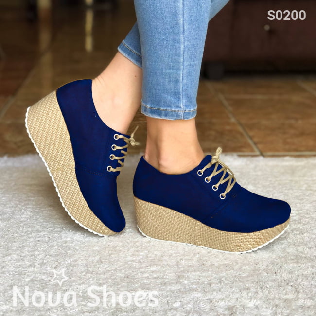 Plataforma Mediana Con Suela Forrada De Bramante Azul / 34 Normal Zapatos Medianos