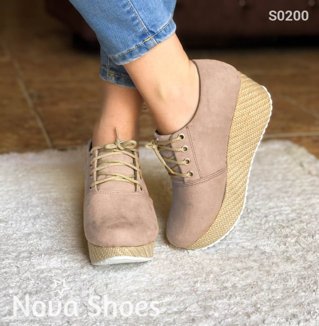 Plataforma Mediana Con Suela Forrada De Bramante Beige / 34 Normal Zapatos Medianos