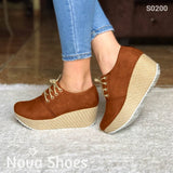 Plataforma Mediana Con Suela Forrada De Bramante Cafe / 34 Normal Zapatos Medianos