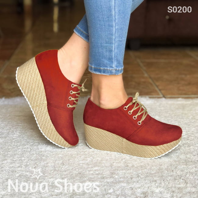 Plataforma Mediana Con Suela Forrada De Bramante Rojo / 34 Normal Zapatos Medianos
