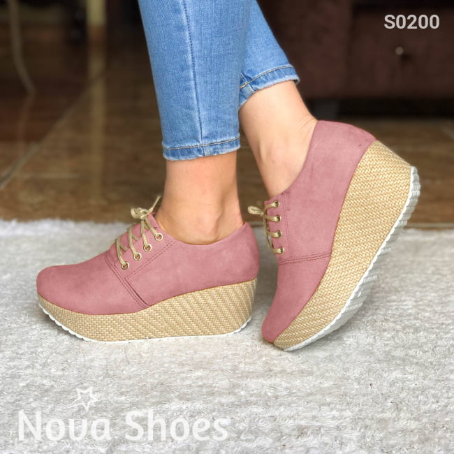 Plataforma Mediana Con Suela Forrada De Bramante Rosado / 34 Normal Zapatos Medianos