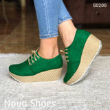 Plataforma Mediana Con Suela Forrada De Bramante Verde / 34 Normal Zapatos Medianos