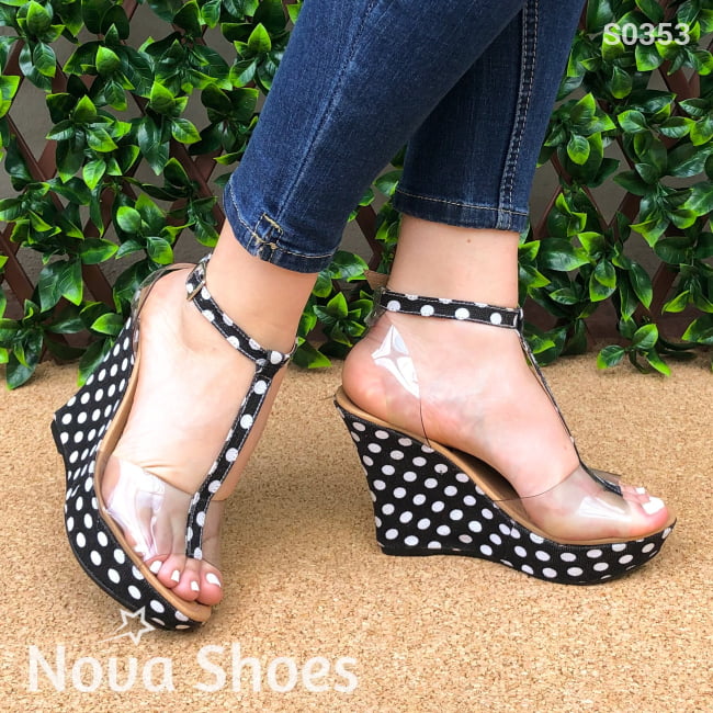 Plataforma Negra Con Puntos Blancos Zapatos Altos