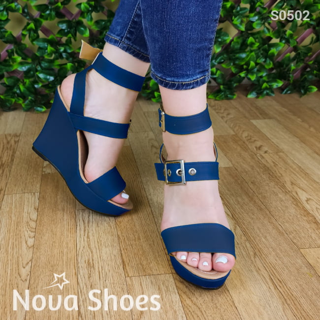 Plataforma Super Coqueta Con 3 Fajas Sexys Azul / 35 Normal Zapatos Altos